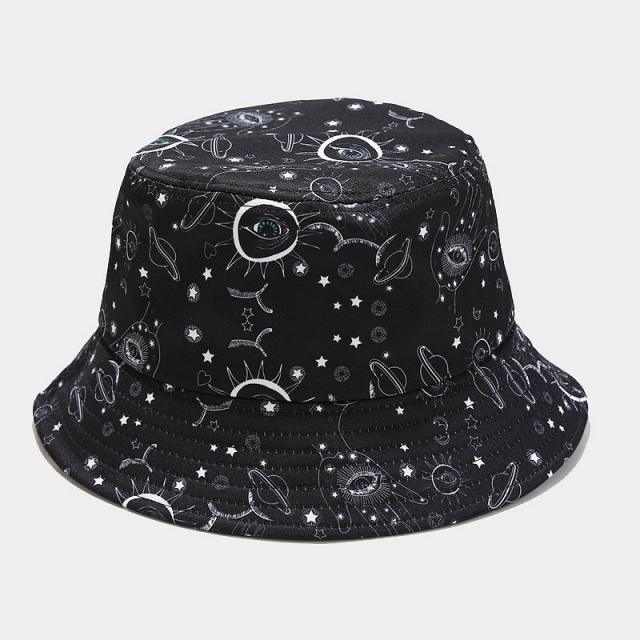 Personaity black white checkered graphic pattern bucket hat