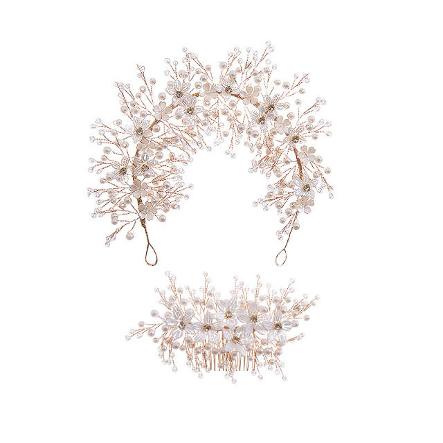 Handmade pearl bead flower wedding hair pieces for bridal
