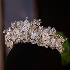 Luxury gold color handmade braid bead flower butterfly hair crown