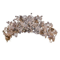 Luxury gold color handmade braid bead flower butterfly hair crown