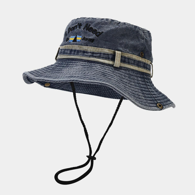 Vintage embroidery letters outdoor fishing hat bucket hat