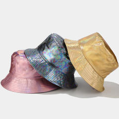 Hiphop PU leather laser color bucket hat