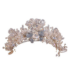 Luxury gold color handmade diamond flower bow wedding hair crown