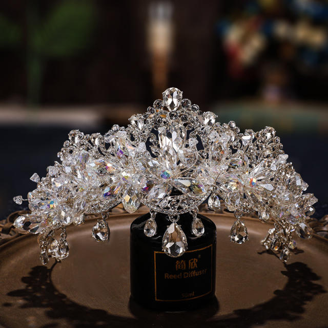 Luxury crystal drop head tassel wedding hair crown earrings set