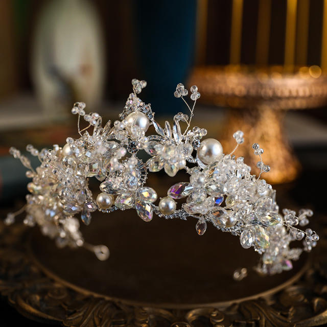 Occident fashion handmade crystal bead pearl wedding hair crown