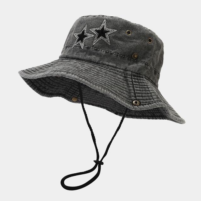 Creative diamond star cowboy denim fishing hat bucket hat