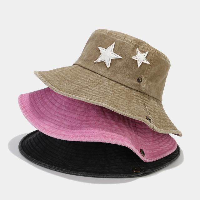 Summer pink color star design outdoor fishing hat bucket hat