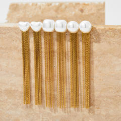 Elegant pearl chain tassel stainless steel earrings