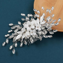 Handmade delicate diamond flower white ceramic bridal hair combs