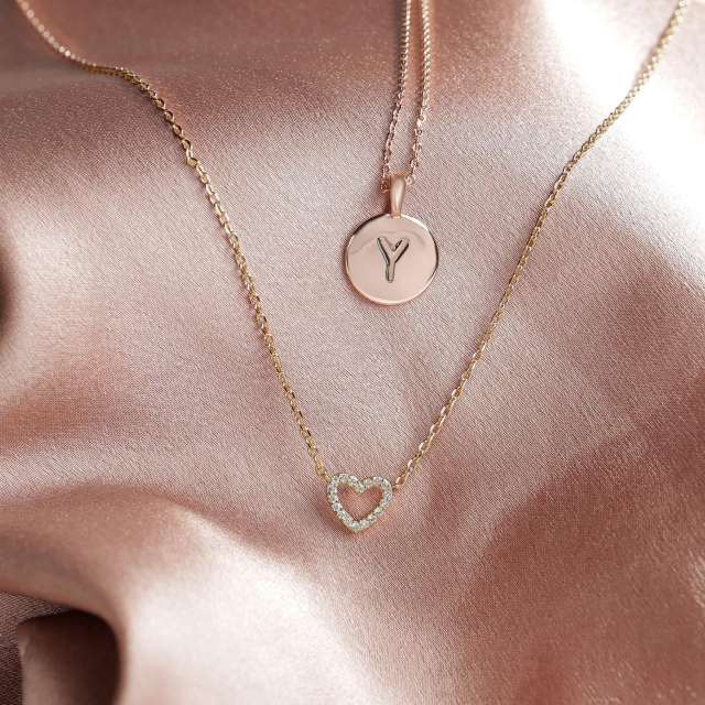 14K gold plated stainless steel chain copper diamond heart dainty necklace