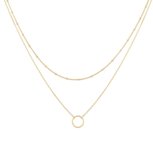 18K dainty two layer circle stainless steel necklace