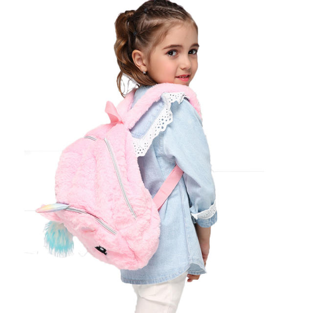 Cartoon plain color unicorn fluffy backpack for kids