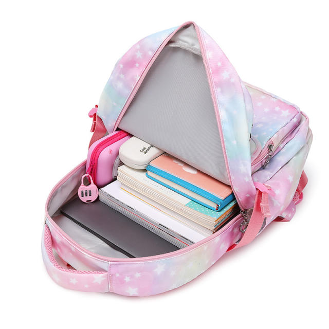 3pcs tie dye pink color school bag lunch bag pencil case set