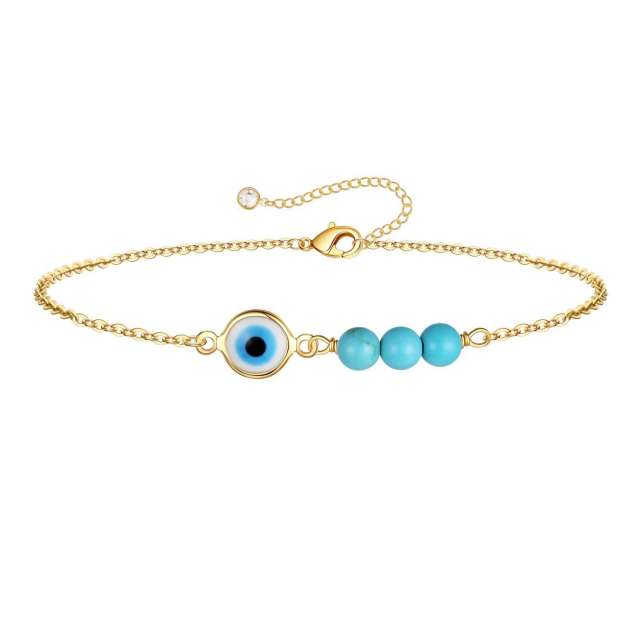 18K turquoise bead evil eye stainless steel bracelet