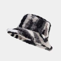 Winter rainbow pattern fluffy warm bucket hat