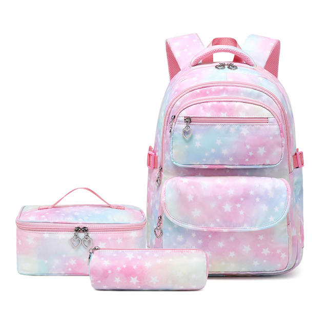 3pcs tie dye pink color school bag lunch bag pencil case set