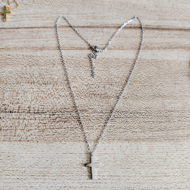 18K cross pendant stainless steel necklace