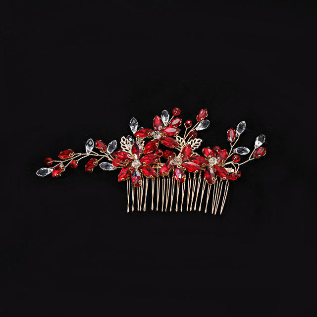 Delicate ruby red color cubic zircon party prom hair combs