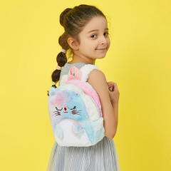 Cute tie dry pattern unicorn fluffy backpack for kids