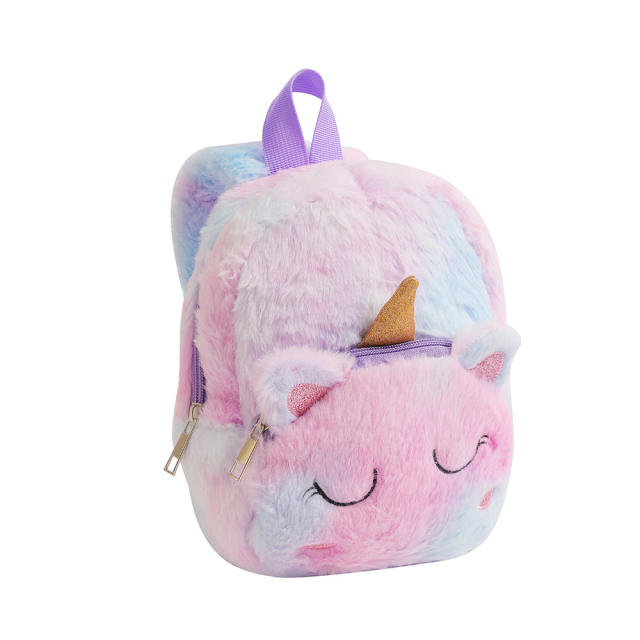 Cute tie dry pattern unicorn fluffy backpack for kids