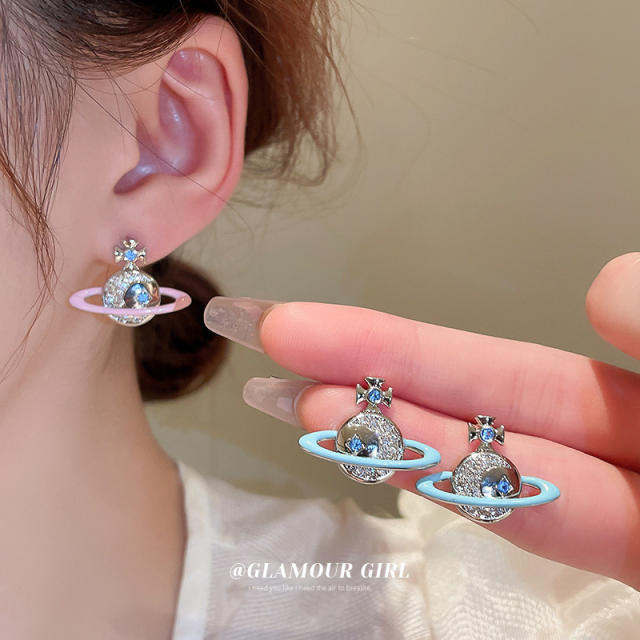 Y2K classic Saturn color enamel choker necklace studs earrings