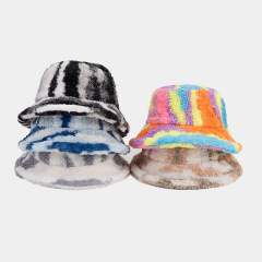 Winter rainbow pattern fluffy warm bucket hat