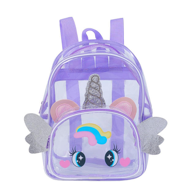 Sweet big eye unicorn with wing clear backpack for kids