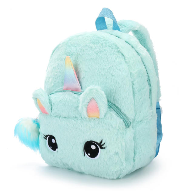 Cartoon plain color unicorn fluffy backpack for kids