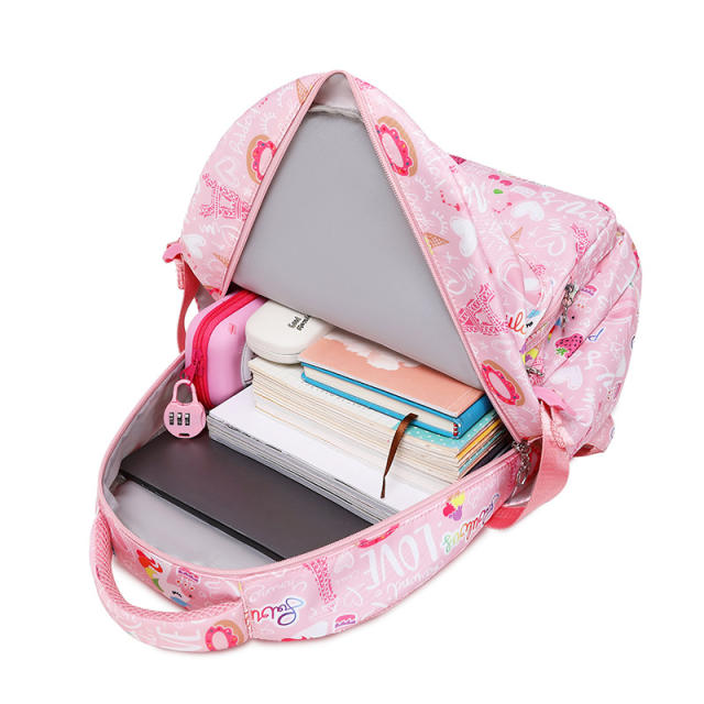 Pink color unicorn pattern school bag lunch bag pencil case set