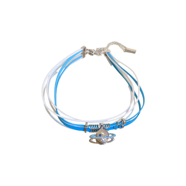 Y2K classic Saturn color enamel choker necklace studs earrings