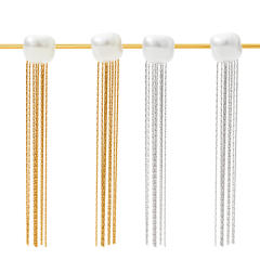 Elegant pearl chain tassel stainless steel earrings