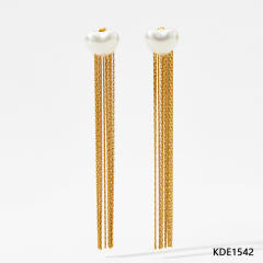 Elegant pearl chain tassel stainless steel earrings