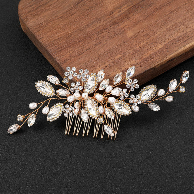 Delicate crystal stone flower handmade wedding hair combs