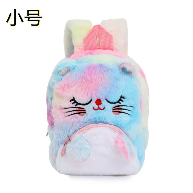 Cute tie dry pattern unicorn fluffy backpack for kids