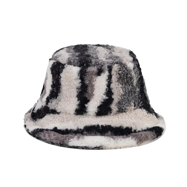 Winter rainbow pattern fluffy warm bucket hat
