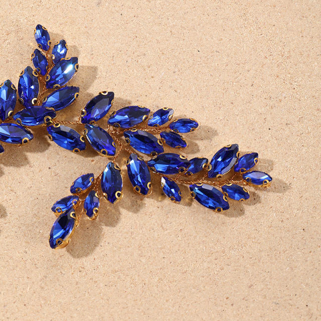 Delicate sapphire blue glass crystal prom wedding hair vines