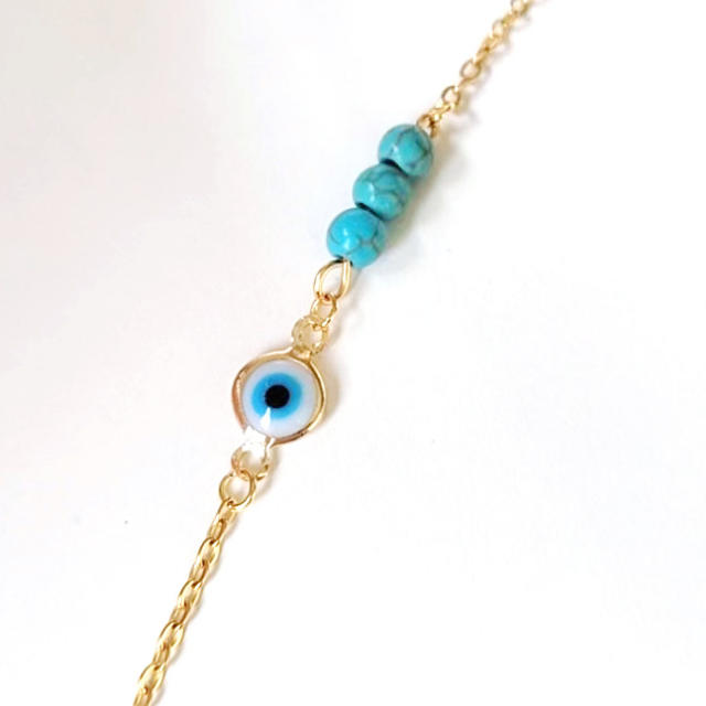 18K turquoise bead evil eye stainless steel bracelet