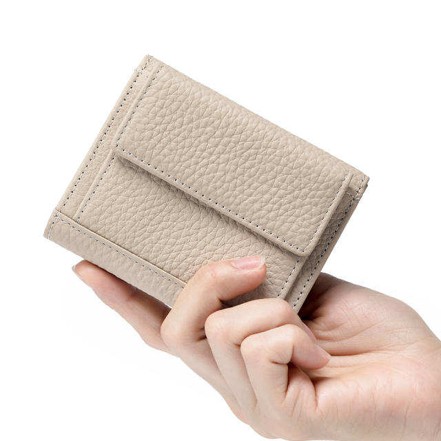 Korean fashion plain color Genuine Leather wallet purse