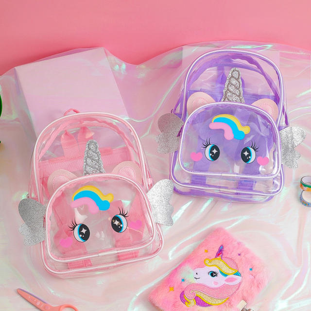 Sweet big eye unicorn with wing clear backpack for kids