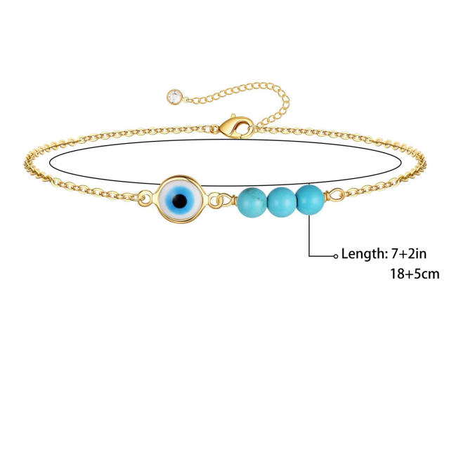 18K turquoise bead evil eye stainless steel bracelet
