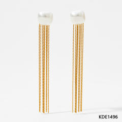 Elegant pearl chain tassel stainless steel earrings