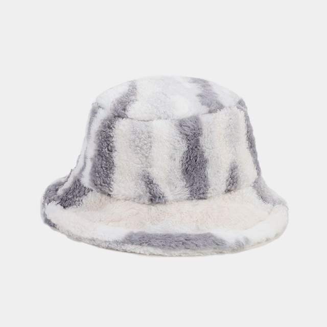Winter rainbow pattern fluffy warm bucket hat