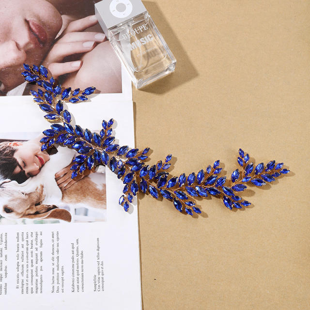 Delicate sapphire blue glass crystal prom wedding hair vines