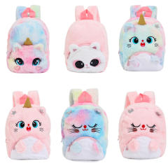 Cute tie dry pattern unicorn fluffy backpack for kids