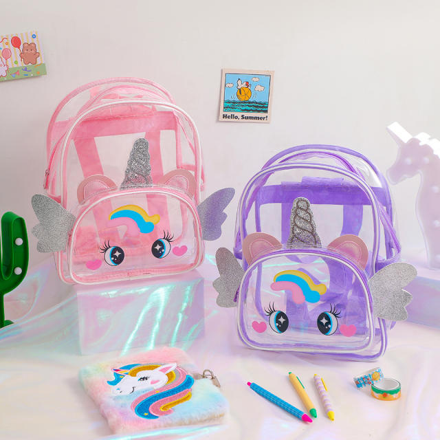 Sweet big eye unicorn with wing clear backpack for kids