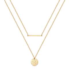 18K gold coin pendant two layer bar stainless steel necklace