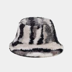 Winter rainbow pattern fluffy warm bucket hat