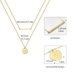 18K gold coin pendant two layer bar stainless steel necklace