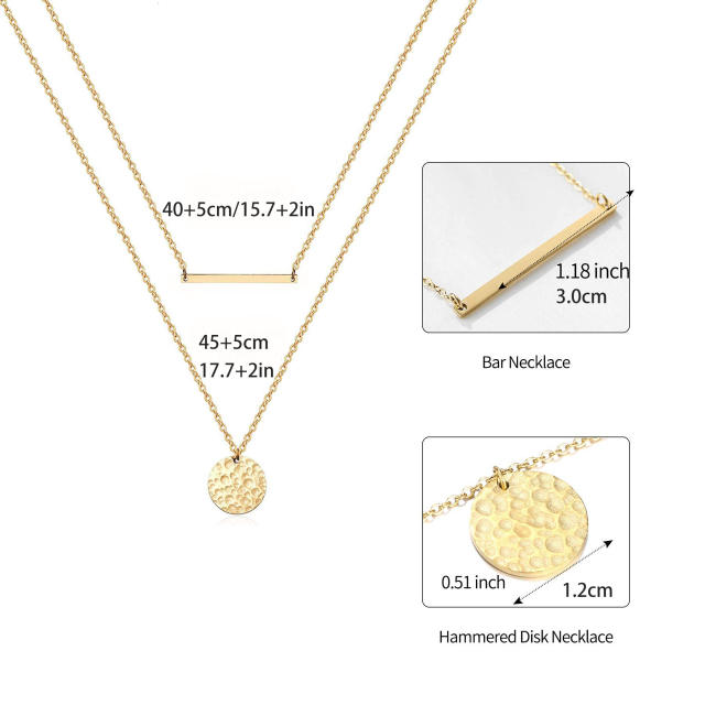 18K gold coin pendant two layer bar stainless steel necklace