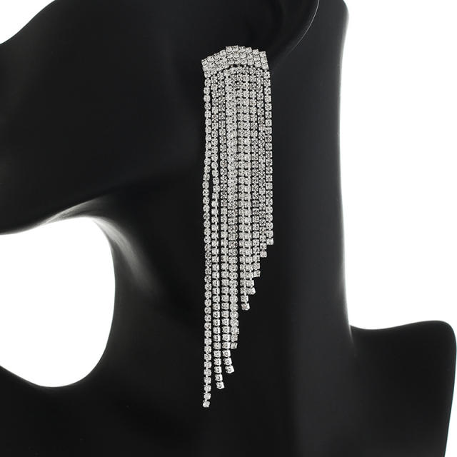 Diamond tassel long earrings